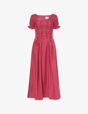 Damson Madder Womens Berry Raphaela Ruffled Cotton-poplin Midi Dress In Purple