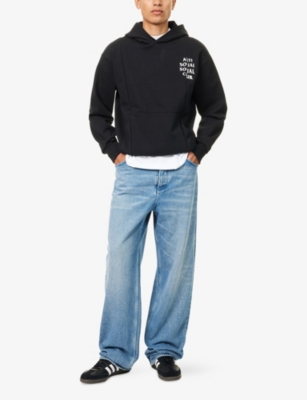 Anti Social Social Club Mens Kkotch Flower-print Relaxed-fit Cotton-jersey Hoody Black