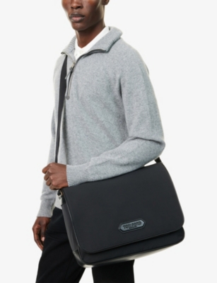 Tom Ford Mens Black Brand-patch Large Woven Messenger Bag