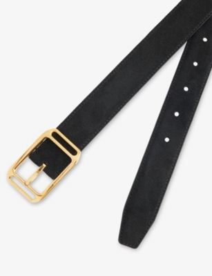 Tom Ford Mens Black Branded-buckle Suede Belt In Black
