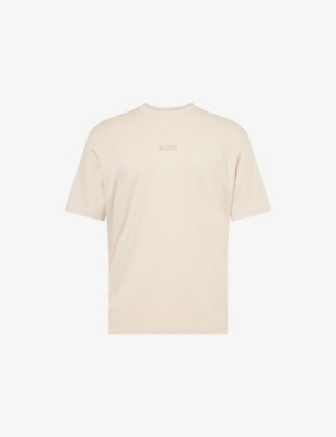 Hugo Boss Mens Boss Green Crewneck Embossed-logo Cotton-jersey T-shirt