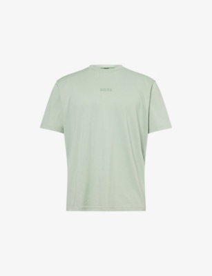 Hugo Boss Mens Boss Green Crewneck Embossed-logo Cotton-jersey T-shirt