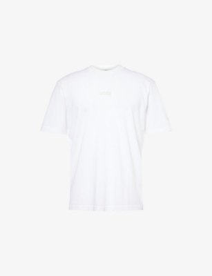 Hugo Boss Mens Boss Green Crewneck Embossed-logo Cotton-jersey T-shirt
