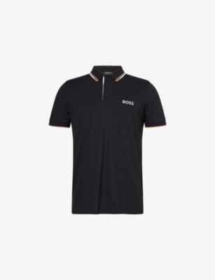 Hugo Boss Mens Boss Green Paddy Pro Striped-collar Cotton-blend Pique Polo Shirt