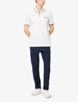 BOSS GREEN: Paddy Pro Striped-Collar Cotton-Blend Pique Polo Shirt
