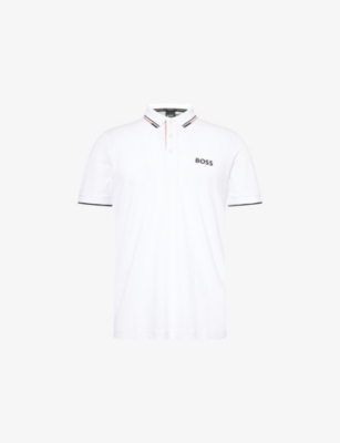 Hugo Boss Mens Boss Green Paddy Pro Striped-collar Cotton-blend Pique Polo Shirt