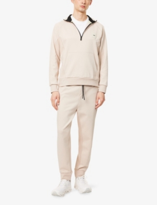 HUGO BOSS MENS BOSS GREEN HIGH-NECK RIBBED STRETCH-COTTON BLEND SWEATSHIRT 
