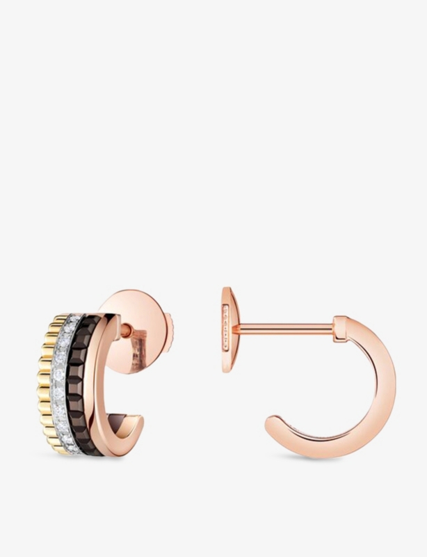 Quatre Classique Mini 18ct Yellow-Gold, White-Gold, Pink-Gold, PVD and 0.12 Diamond Hoop Earrings