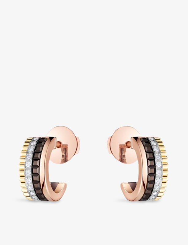 Quatre Classique Mini 18ct Yellow-Gold, White-Gold, Pink-Gold, PVD and 0.12 Diamond Hoop Earrings