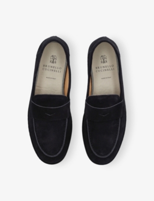 Brunello Cucinelli Washed-suede Penny Loafers