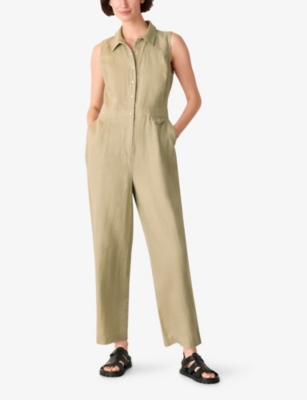 Whistles Womens Cream Ellis Sleeveless Linen Jumpsuit In Green