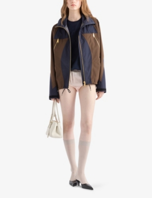 Prada Womens Blue Technical Hooded Woven Blouson Jacket