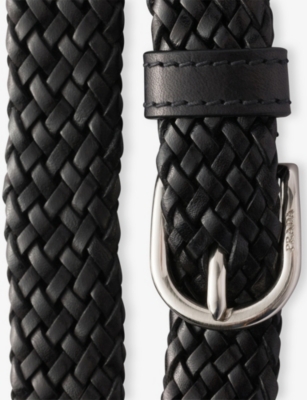 Prada Mens Black Narrow Braided Leather Belt In Black