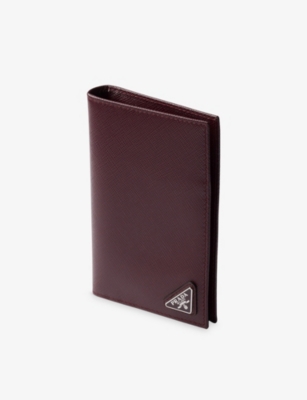 Prada Saffiano Leather Passport Holder In Burgundy