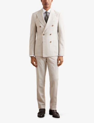 Reiss Mens Stone Belmont Double-breasted Stretch Wool-blend Blazer In Gray