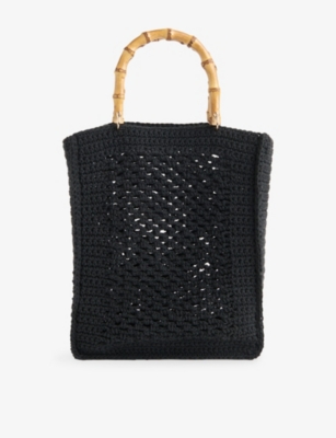 Whistles Womens Black Bamboo-handle Crochet Bag