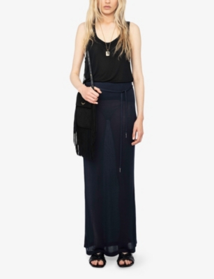 Zadig & Voltaire Womens Encre Giada Drawstring-waist Slim-fit Woven Maxi Skirt Xs