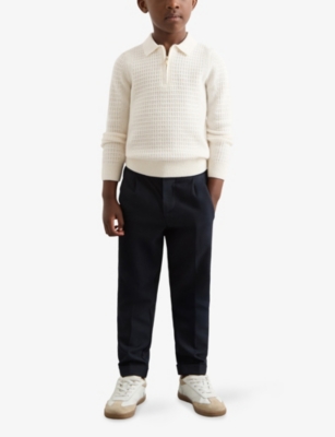 Reiss Off White Hamilton Waffle Wool-knitted Polo Shirt 3-9 In Neutral