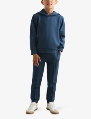 Reiss Ocean Blue Fabien Interlock Jersey Hoody 3-9 In Blue