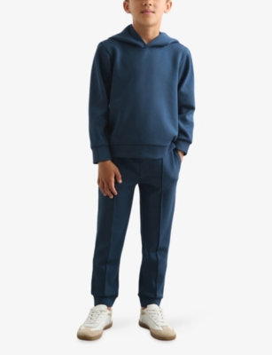 Reiss Ocean Blue Fabien Interlock Jersey Hoody 3-9 In Blue