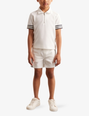 Reiss White Wills Striped-trim Woven Polo Top 3-9 In White