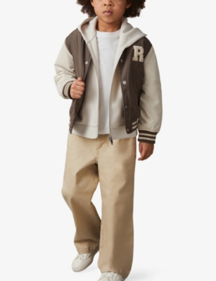 Reiss Mink Brown  Off White Arkan Colour-block Woven Bomber Jacket 3-9 In Brown