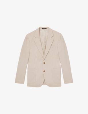 REISS: Bay Notch-Lapel Single-Breasted Seersucker Stretch-Cotton Blazer