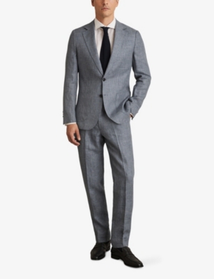 REISS: Reef Notch-Lapel Single-Breasted Checked Linen Blazer