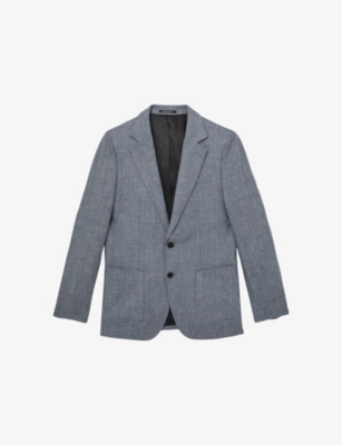 REISS: Reef Notch-Lapel Single-Breasted Checked Linen Blazer