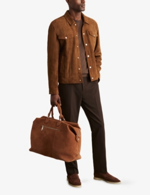 Reiss Mens Tobacco Brown Edington Chest-pocket Suede Jacket In Brown