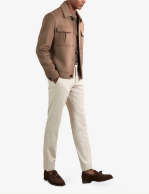 Reiss Mens Dark Brown Perisil Patch-pocket Regular-fit Wool-blend Jacket In Brown