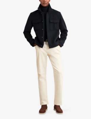 Reiss Mens Navy Perisil Patch-pocket Regular-fit Wool-blend Jacket In Blue