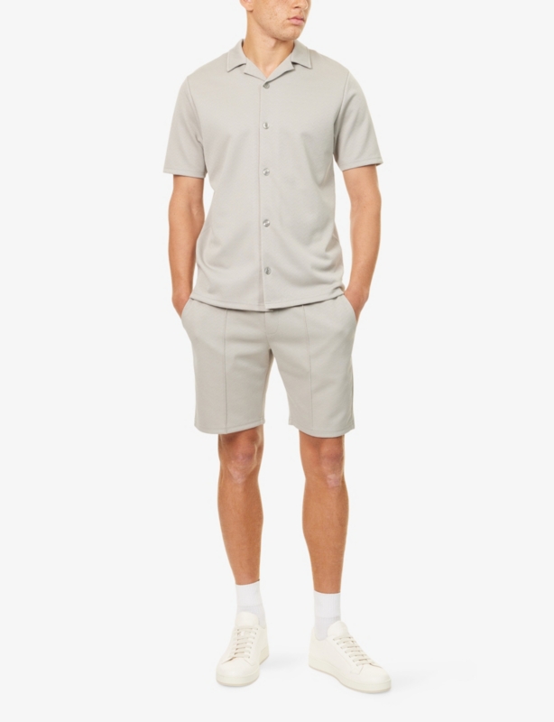 Textured Interlock Revere Camp-Collar Stretch-Woven Shirt