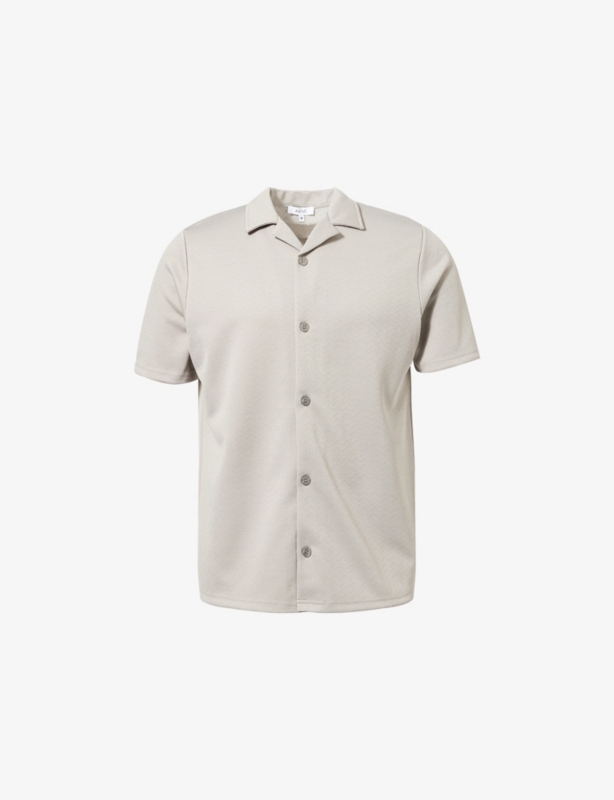 Textured Interlock Revere Camp-Collar Stretch-Woven Shirt