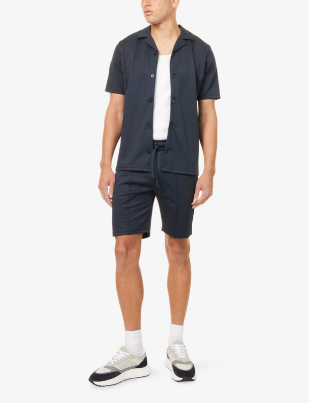 Textured Interlock Revere Camp-Collar Stretch-Woven Shirt