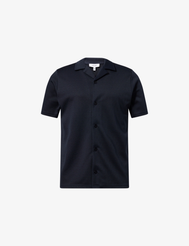 Textured Interlock Revere Camp-Collar Stretch-Woven Shirt