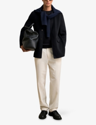Reiss Mens Navy Tamworth Button-up Double-face Wool-blend Jacket In Black