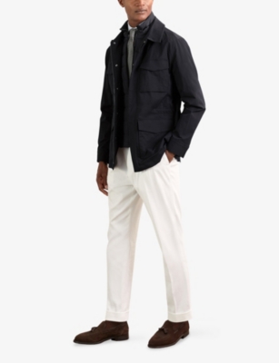 Reiss Mens Navy Bryson Removable-gilet Patch-pocket Stretch-woven Jacket Xl In Blue