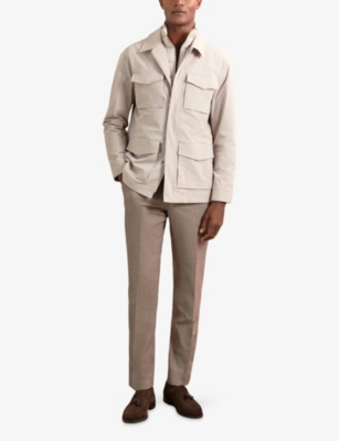 Reiss Mens Stone Bryson Removable-gilet Patch-pocket Stretch-woven Jacket In Neutral