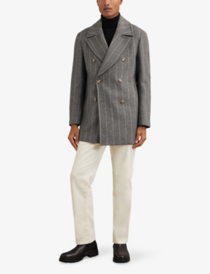 REISS: Bergamo Chalk-Stripe Wool-Blend Pea Coat