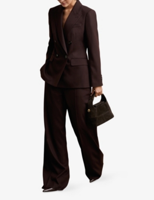 Reiss Womens Aubergine Solene Peak-lapel Double-breasted Stretch Wool-blend Blazer In Brown