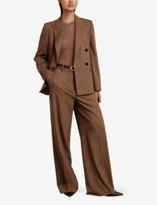 Reiss Womens Tan Solene Peak-lapel Double-breasted Stretch Wool-blend Blazer In Brown