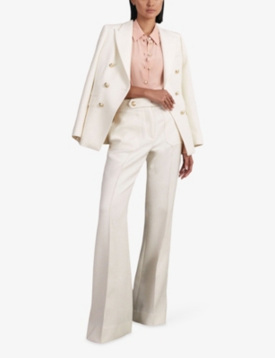 Reiss Womens White Lily Double-breasted Stretch Wool-blend Blazer In White