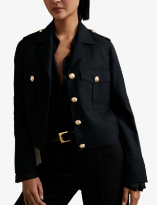 Reiss Womens Black Jaque Cropped Wool Jacket In Black