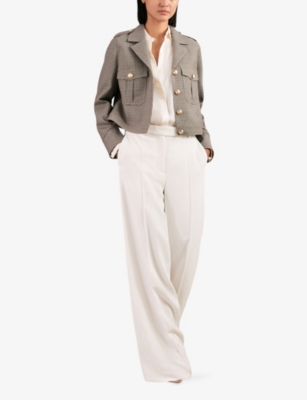 Reiss Womens Neutral Check Jaque Checked Cropped Wool Jacket In Neutral