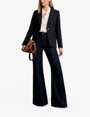 Reiss Womens Navy Wynn Single-breasted Textured Wool-blend Blazer In Black