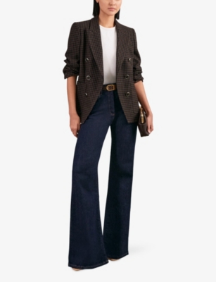 Reiss Womens Brown Check Ayla Checked Double-breasted Wool-blend Blazer In Brown