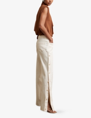 Reiss Womens Cream Evelyn Side-button Wide-leg High-rise Stretch-denim Jeans In White