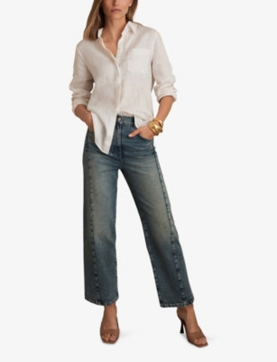 REISS: Molly Barrel-Leg High-Rise Stretch-Denim Jeans