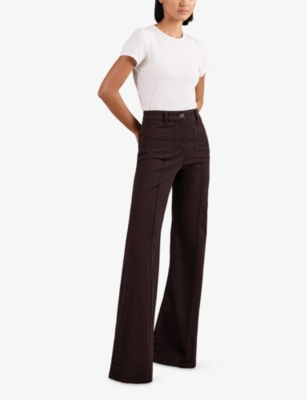 Reiss Womens Burgundy Sakura Patch-pocket Flared-leg Stretch-denim Jeans In Burgundy